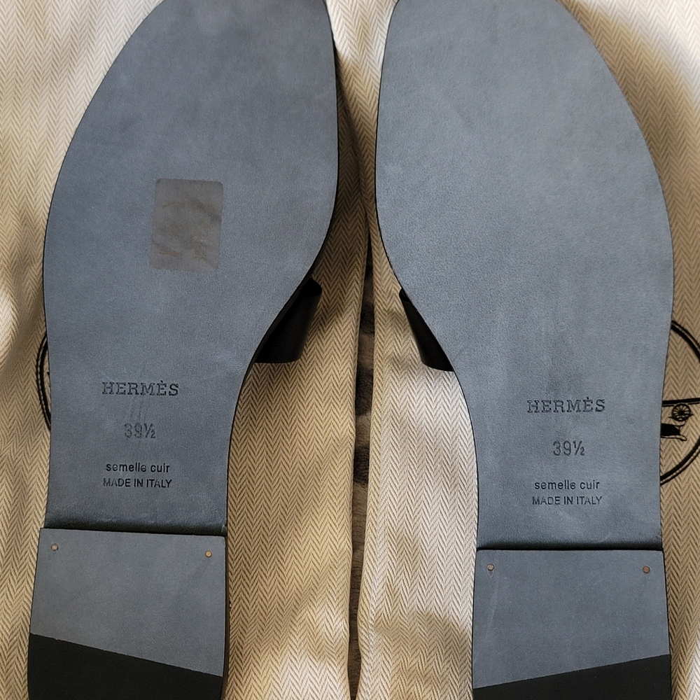 Hermes Sandal BLACK LEATHER SILVER STUD SIZE 39.5=9.5US LIMITED EDITION ORAN NEW - Picture 13 of 17